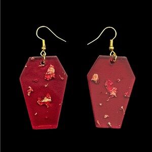 Crimson and rosegold foil coffin earrings, handmade to order